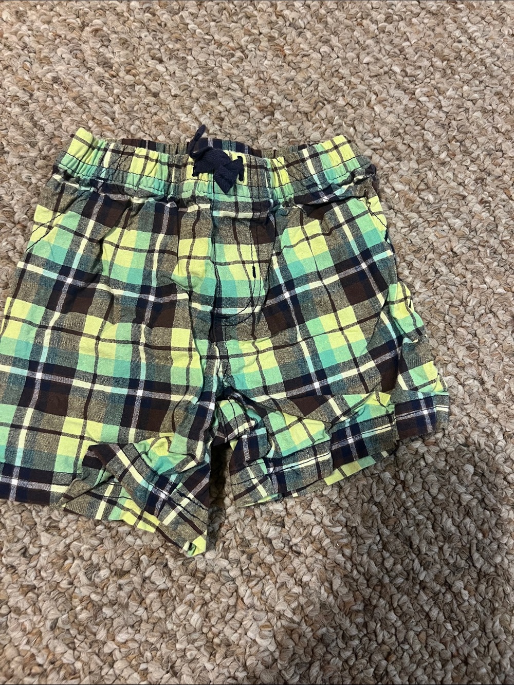 Carter's Neon Yellow and Green Plaid Elastic-Waist Shorts